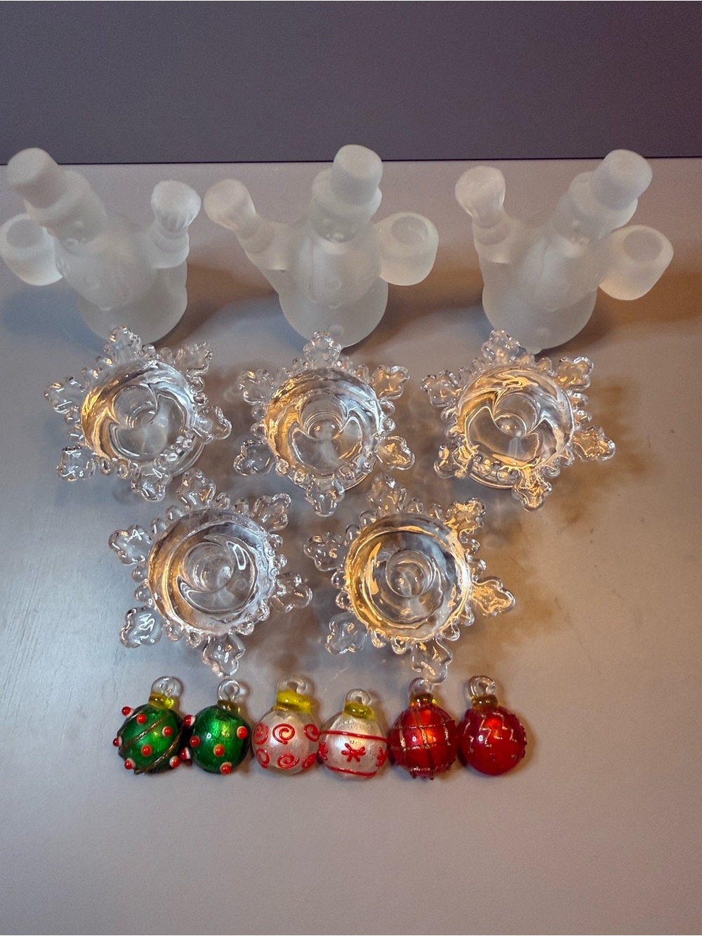 Clear Glass Snowman Candle Holders & Starburst Votive Holders and Xmas Magnets